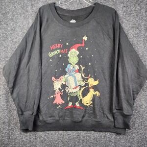 The Grinch Sweatshirt Womens 2X Charcoal Gray Good Merry Grinchmas Rhinestone